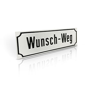 Nostalgie - Straennamenschild mit Antiqua - Rand, wei / schwarz