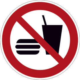 Verbotsschild Essen und Trinken verboten