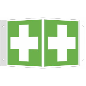 Rettungsschild als Winkelschild Symbol: Erste Hilfe