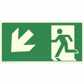 Fluchtwegschild - langnachleuchtend Notausgang links,  schräg abwärts (Kombischild)