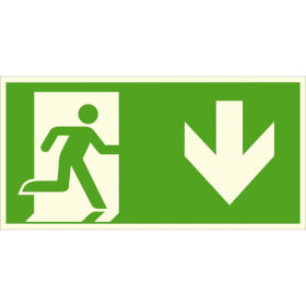 Fluchtwegschild - langnachleuchtend Notausgang rechts,  abwärts (Kombischild)