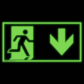Fluchtwegschild - langnachleuchtend Notausgang rechts, abwärts (Kombischild)