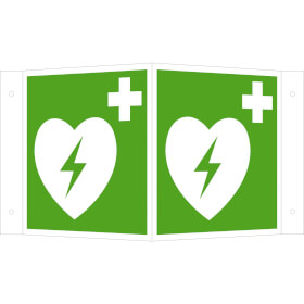 Erste - Hilfe - Schild - Winkel  -  langnachleuchtend Automatisierter externer Defibrillator (AED)