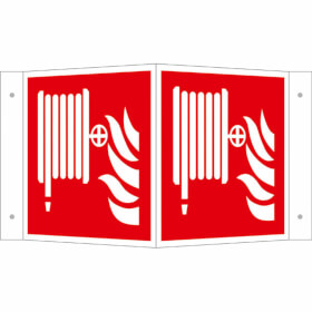 Brandschutzschild - nachleuchtend als Winkelschild,  Löschschlauch