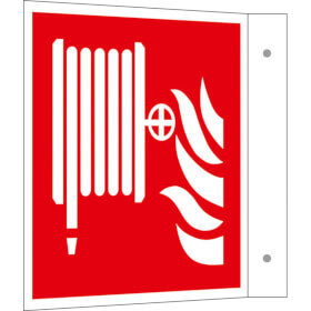 Brandschutzschild - nachleuchtend als Fahnenschild,  Löschschlauch