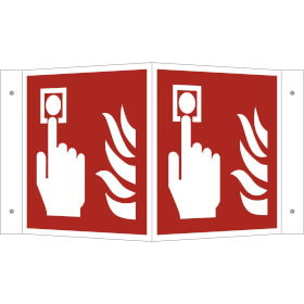Brandschutzschild - nachleuchtend als Winkelschild,  Brandmelder