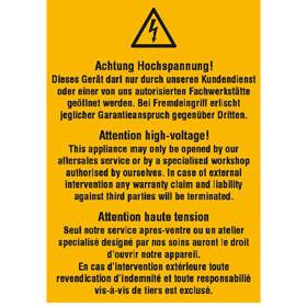 Warn - Kombischild Achtung Hochspannung! Dieses Gerät darf nur durch unseren Kundendienst...