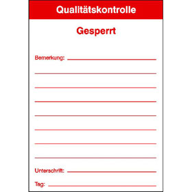Qualitätskennzeichnungsetiketten Text: Qualitätskontrolle -  Gesperrt  - 