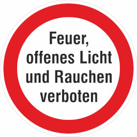 Hinweisschild zur Betriebskennzeichnung Feuer, offenes Licht und Rauchen verboten
