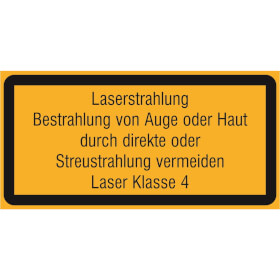 Warn - Zusatzschild / Laserkennzeichnung Laserstrahl. Bestrahlung von Auge oder Haut durch