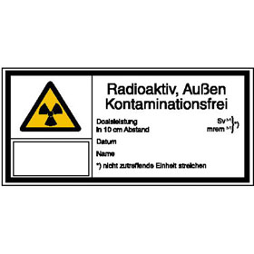 Warn - Kombischild - Strahlenschutz Radioaktiv,  Außen Kontaminationsfrei