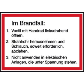 Brandschutzschild, Anweisung fr Wandhydranten (Handrad)