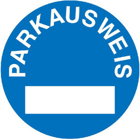 Parkausweis - Vignette zur Innenverklebung an Windschutzscheiben Text: Parkausweis Farbe: blau / weiß