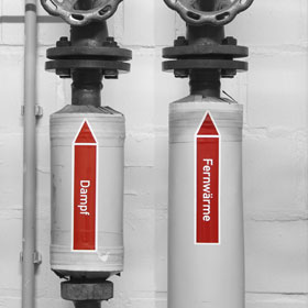 Rohrleitungskennzeichnung / Pfeilschild Gruppe 2 Dampf (rot) in verschiedenen Versionen