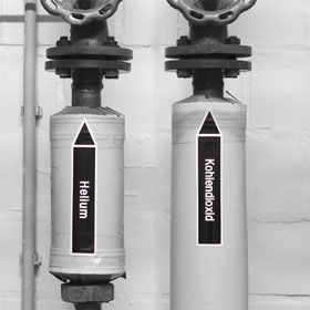 Rohrleitungskennzeichnung / Pfeilschild Gruppe V Nichtbrennbare Gase in verschiedenen Versionen