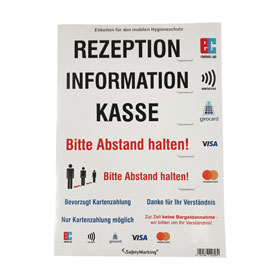 Etiketten fr den mobilen Hygieneschutz fr den Kassenbereich Druckbogen mit mehreren Varianten (Aufkleber einzeln ablsbar)