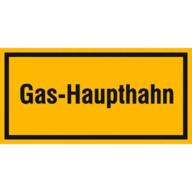 Hinweisschild zur Betriebskennzeichnung Gas-Haupthahn