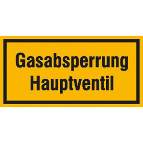 Hinweisschild - Betriebskennzeichnung Gasabsperrung Hauptventil