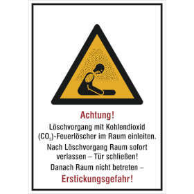 Warn - Kombischild Achtung! Löschvorgang mit Kohlendioxid (CO2) - Feuerlöscher