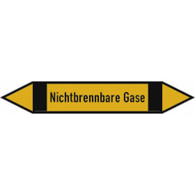 Rohrleitungskennzeichnung / Pfeilschild auf Bogen Gruppe 5,  Nichtbrennbare Gase,  (schwarz,  gelb,  schwarz), 