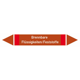 Rohrleitungskennzeichnung / Pfeilschild Gruppe 8,  Brennbare Flüssigkeiten,  (rot,  braun,  rot), 