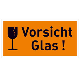 Verpackungsetiketten Text: Vorsicht! Glas