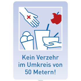 Hinweisschild - Verzehrverbot (rechteckig,  blau) Kein Verzehr im Umkreis von 50 Metern