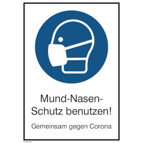 Hinweisschild - Maskenpflicht (rechteckig,  weiss) Mund - Nasen - Schutz benutzen!