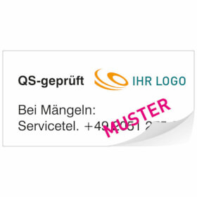 Individuell gefertigte QS - Etiketten zu 12 Stück auf Bogen PVC - Folie 0, 1 mm weiß, formgestanzt, 