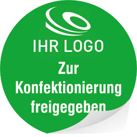 Individuell gefertigte QS - Etiketten zu 8 Stück auf Bogen PVC - Folie, leicht ablösbar 0, 1 mm weiß, formgestanzt, 