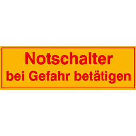 Hinweisschild auf Bogen - Elektrotechnik Notschalter bei Gefahr bettigen