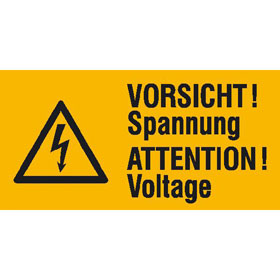 Warn - Kombischild auf Bogen Vorsicht Spannung 2 - sprachig (D / GB)