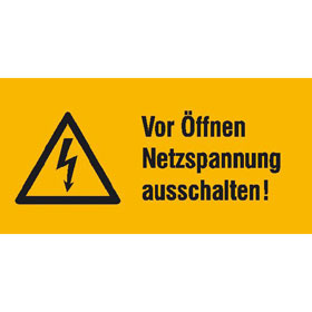 Warn - Kombischild auf Bogen Vor Öffnen Netzspannung ausschalten