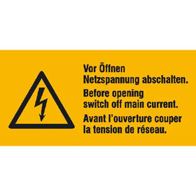Warn - Kombischild auf Bogen Vor Öffnen Netzspannung abschalten