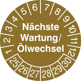 Prüfplaketten - Nächste Wartung/Ölwechsel in Jahresfarbe