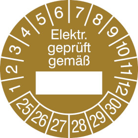 Prüfplaketten - Elektr. geprüft gemäß... in Jahresfarbe