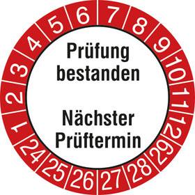 Prüfplaketten Prüfung bestanden/Nächster Prüftermin weiß/rot/schwarz
