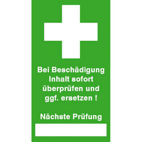 Sicherheitssiegel für Erste Hilfe Koffer Text: Bei Beschädigung Inhalt sofort überprüfen