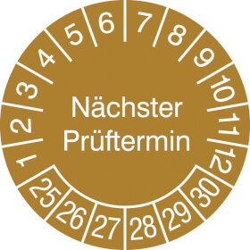 Prüfplaketten - Nächster Prüftermin in Jahresfarbe