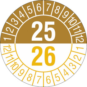 Prüfplaketten zwei Jahre / 2-stellige Jahreszahl in Jahresfarbe