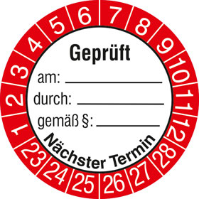 Prfplakette geprft am: durch: gem: 