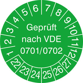 Prüfplakette Geprüft nach VDE 0701 / 0702