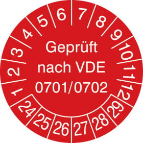 Prfplaketten - Geprft nach VDE 0701 / 0702 in Jahresfarbe