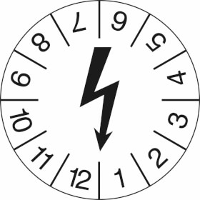 Elektro-Prüfplaketten (mit schwarzem Blitz) weiß/schwarz