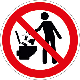 Verbotsschild Keinen Müll in der Toilette entsorgen