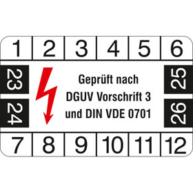 Prfplakette Geprft nach DGUV Vorschrift 3 und DIN VDE 0701