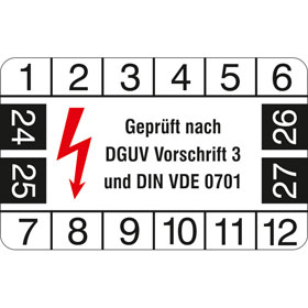 Prüfplakette Geprüft nach DGUV Vorschrift 3 und DIN VDE 0701