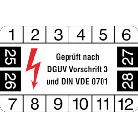 Prüfplakette Geprüft nach DGUV Vorschrift 3 und DIN VDE 0701