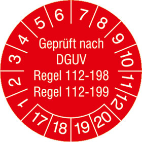 Prfplakette Geprft nach DGUV Regel 112 - 198, Regel 112 - 199