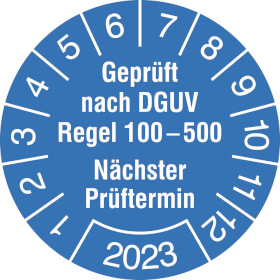 Prfplakette Geprft nach DGUV Regel 100 - 500, Nchster Prftermin